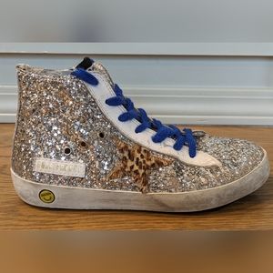 Golden Goose Francy Classic Glittered Silver High Top Sneakers sz 33 US kids 1.5